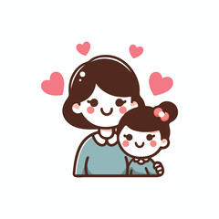 Cute Illustration Mom and Daughter Design