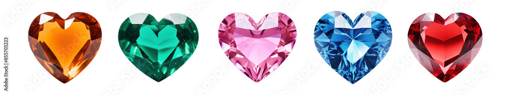 Poster heart shape gems png element set on transparent background