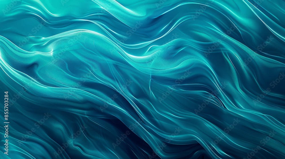 Poster abstract design featuring flowing waves in shades of teal and aqua, creating a soothing and dynamic 