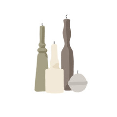  Various Shaped Candles, Interior concept illustration - A harmonious arrangement of tall, curved-design candles and round-shaped candles.