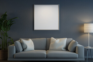Png mockup blank picture frame in living room wall