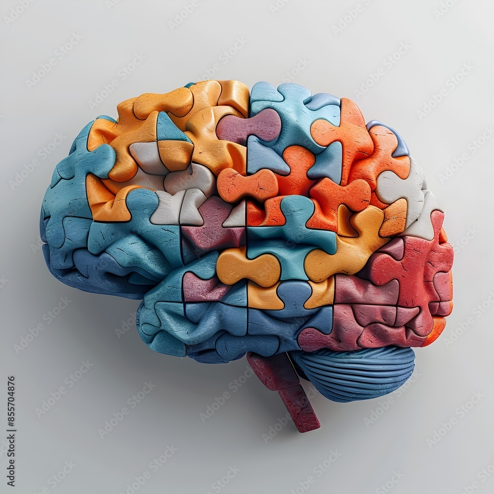 Poster interconnected puzzle pieces representing the cognitive functions and problem solving abilities of t