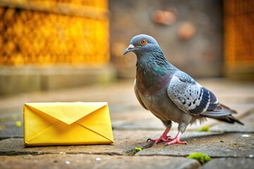 homing pigeon and yellow letter. Mail delivery system © Jason