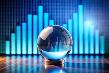 fortune telling crystall ball and barchart. Financial market forecast and prediction