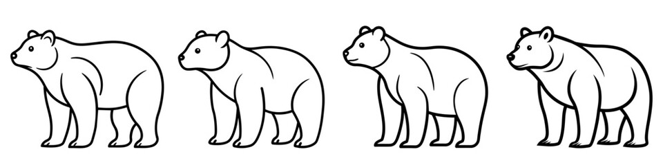 Fototapeta premium Bear icons set. Minimalist black and white illustration of a bear standing in profile. Vector illustration.