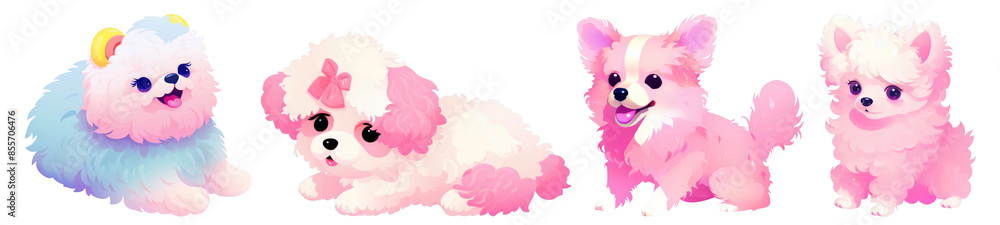 Poster candy-core style of puppy png element set on transparent background