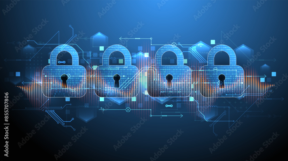 Aufkleber secure digital background. virtual confidential, programming protection. hand drawn vector.