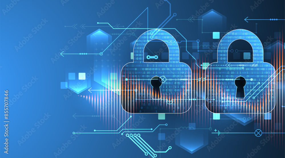 Poster secure digital background. virtual confidential, programming protection. hand drawn vector.