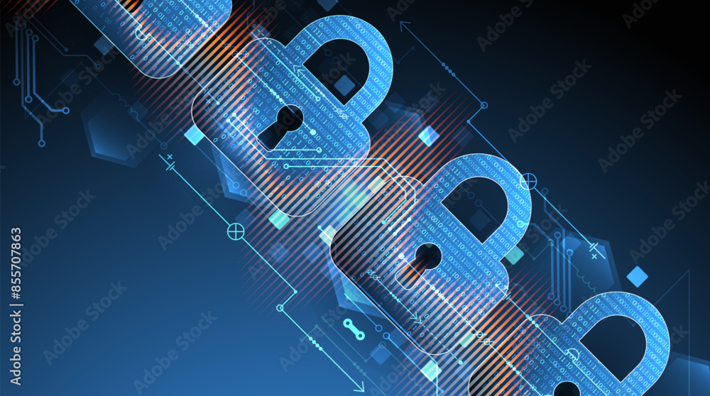 Fototapete secure digital background. virtual confidential, programming protection. hand drawn vector.