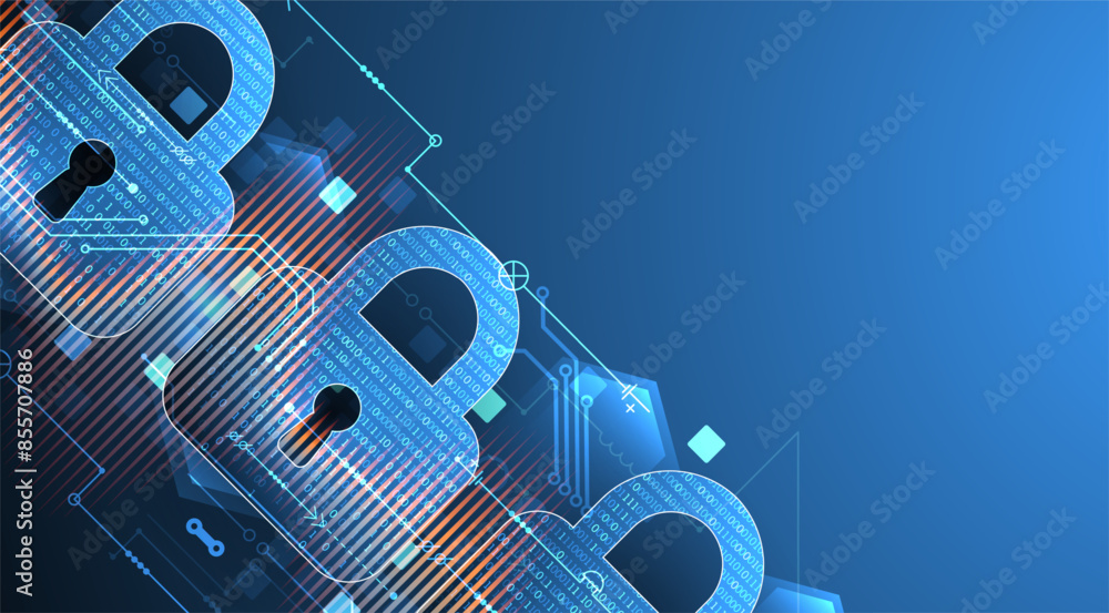 Poster secure digital background. virtual confidential, programming protection. hand drawn vector.