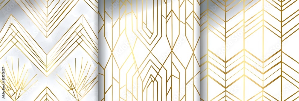 Aufkleber set of three seamless patterns in white, black and gold featuring an elegant geometric pattern with 