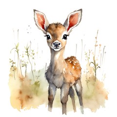 Cute deer watercolor illustration, animals and farm clipart