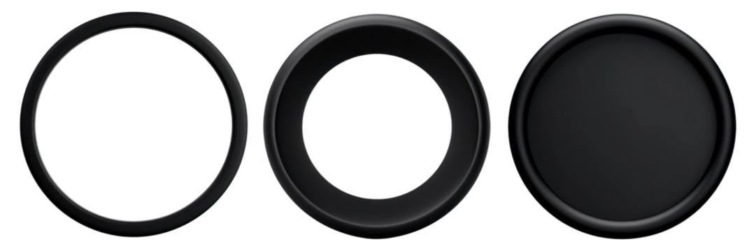 3d black circle elements png on transparent background - Powered by Adobe