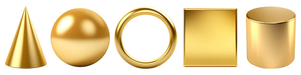 3D gold basic shape png on transparent background