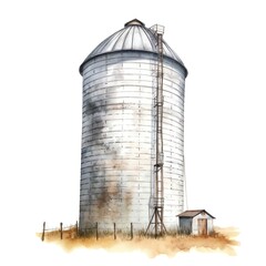 Cute farm silo watercolor illustration, animals and farm clipart