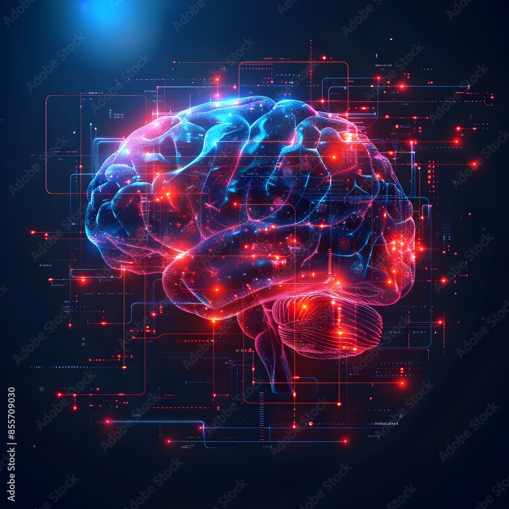 Poster digital brain interface for data analysis and cognition concept