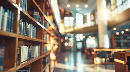 Blurred public library interior for business or education concepts