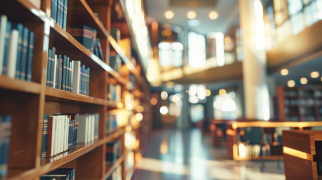 Blurred public library interior for business or education concepts