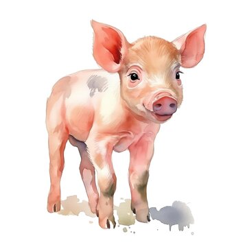 recommend clip art: Cute pig watercolor illustration, animals and farm clipart