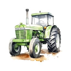 Cute tractor watercolor illustration, animals and farm clipart