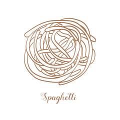 Spaghetti pasta illustration. Vector sketch. Traditional Italian food. Hand-drawn image. Isolated icon