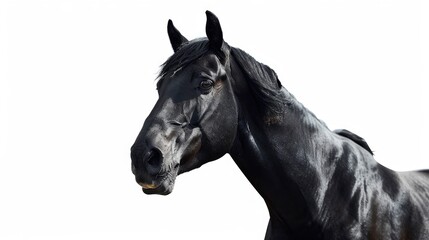 Black horse in front of a white background