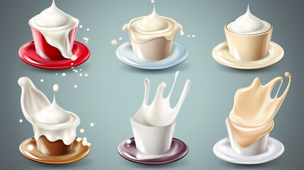 Milk splash 3d realistic icon set vector image