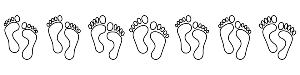 Obraz premium Foot prints icon set. Human footprints linear icon isolated on white. Vector illustration