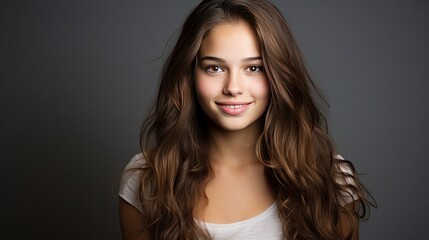 Naklejka premium Beautiful teenage girl is smiling for studio photoshoot