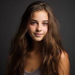 Naklejka premium Beautiful teenage girl is smiling for studio photoshoot