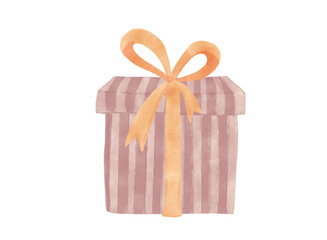 Hand-drawn watercolor illustration of a gift box isolated on a white background.