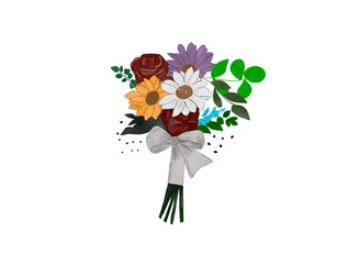 Hand-drawn watercolor illustration of a flower bouquet isolated on a white background.