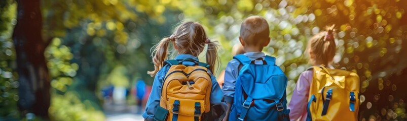 Fototapeta premium three children are going to school