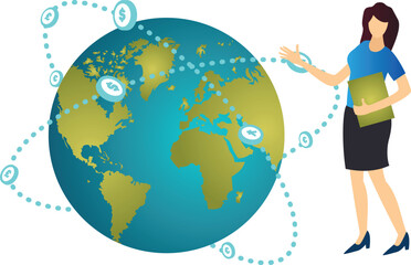 A girl is showing international currency.