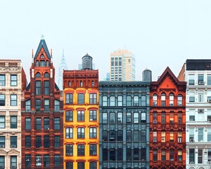 Fototapeta premium Intricately Designed Historic Skyscrapers Contrasting Against a Modern City Backdrop