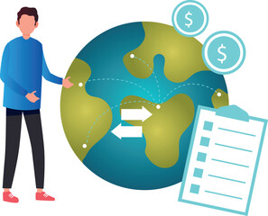 Boy is showing globally economic checklist.