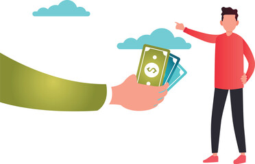 The boy is pointing at the dollar receiver.