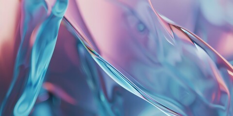 Fototapeta premium Blueish macro minimalist holographic background, smooth forms, shapeless, glass aspect ratio 2:1 , banner, website