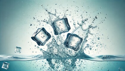 Ice Cubes Splashing in Water