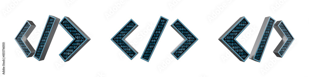 Poster digital code 3d icon at different angles.