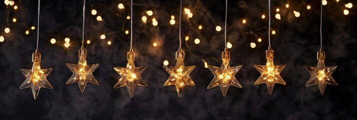 Gold glas star hanging on dark background