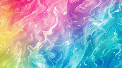 Fototapeta premium Abstract artwork featuring fluid waves in pastel colors of pink, blue, and yellow, creating a vibrant and soothing visual effect.