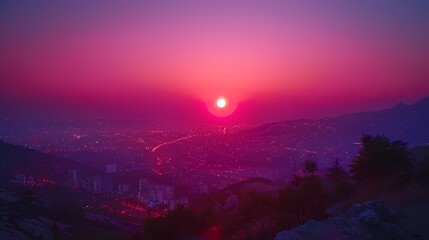 Fototapeta premium Purple city sunset illustration poster background