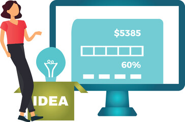 The girl is showing the percentage on the screen.