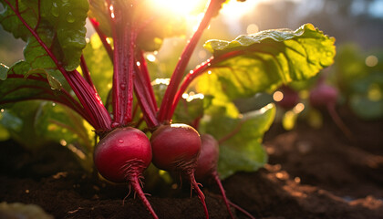 photography of dew covered beetroot growing in the garden_10