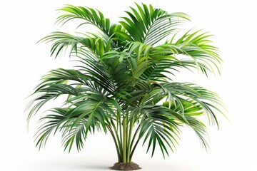 Obraz premium A realistic indoor palm tree, tropical plant, vibrant green fronds, isolated on white background