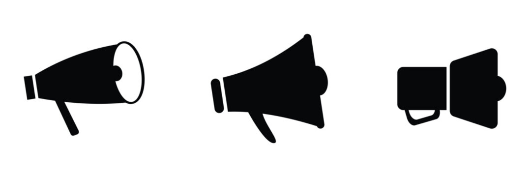 Megaphone icon set. Outline and silhouette vector illustration isolated on white background. Loudspeaker sign. EPS 10