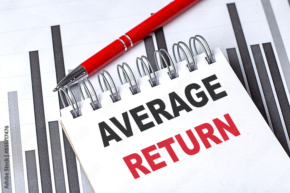 Poster average return text on notebook on chart with pen