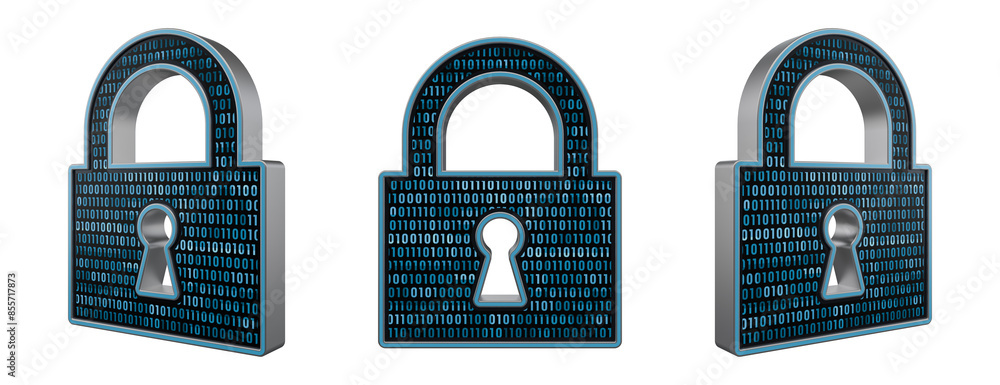 Poster digital lock 3d icon at different angles.