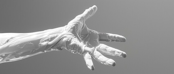 Naklejka premium Helping white hand reaching out on white background, charity strength assistance togetherness